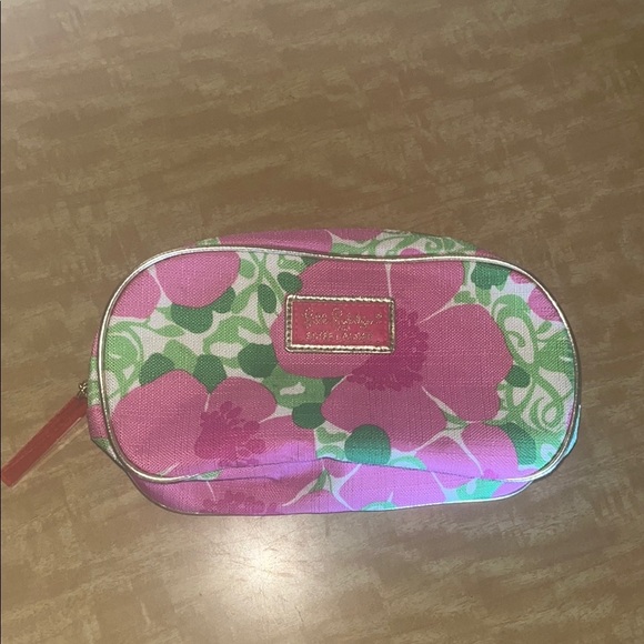 Lilly Pulitzer for Estee Lauder Pink and Green Floral cosmetic Bag preowned - Picture 1 of 8